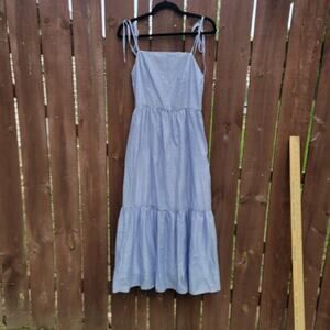 Gianni Bini‎ Maxi Dress SZ8 Medium Navy Stripe Summer Tie Strap Cottagecore Y2k